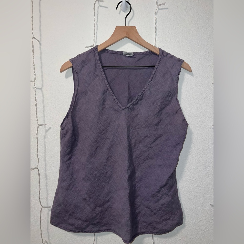 CP Shades Tank Top | 100% Linen V-Neck Tank | Purple | Large
